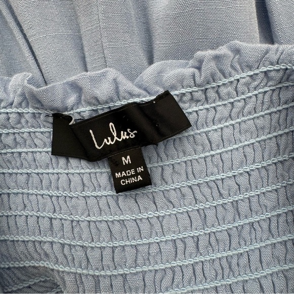 Lulus Smocked Midi Dress size Medium Light Blue Tie Shoulder Lined - Picture 7 of 9